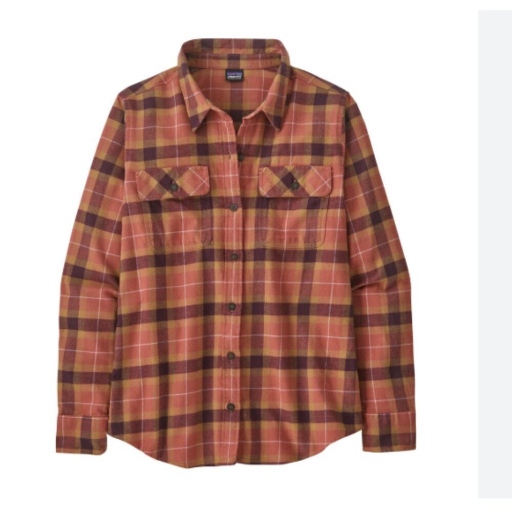 PATAGONIA Fjord Flannel Button Down Shirt Orange Plaid Size Small